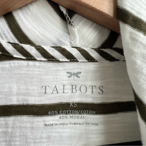 New Talbots Open Front Cardigan Olive Green Striped 3/4 Sleeve Drape Lightweight - Picture 6 of 10